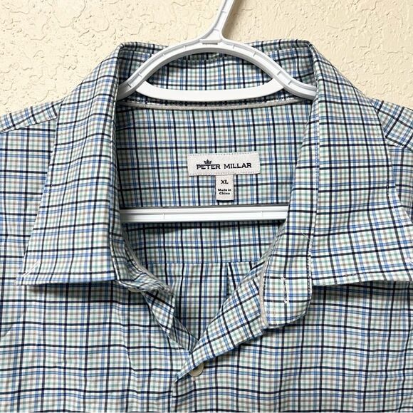 Peter Millar Long Sleeve Button Down Blue Plaid Men’s Size XL Cotton Spandex - Picture 2 of 6